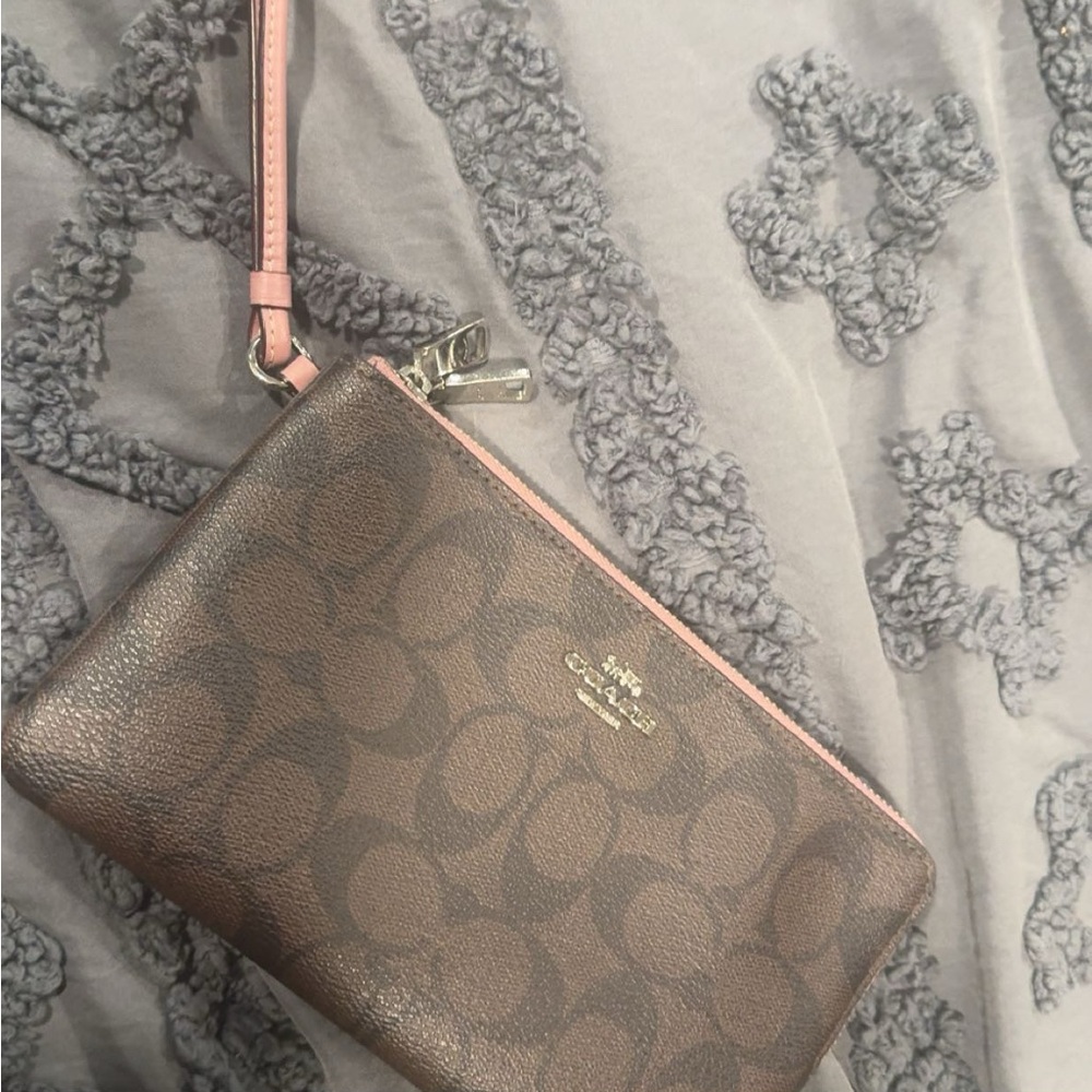 Coach Signature Brown and Pink Wristlet
